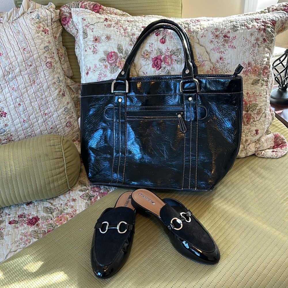 Set of 18”x 12” purse with flat Tahari mules